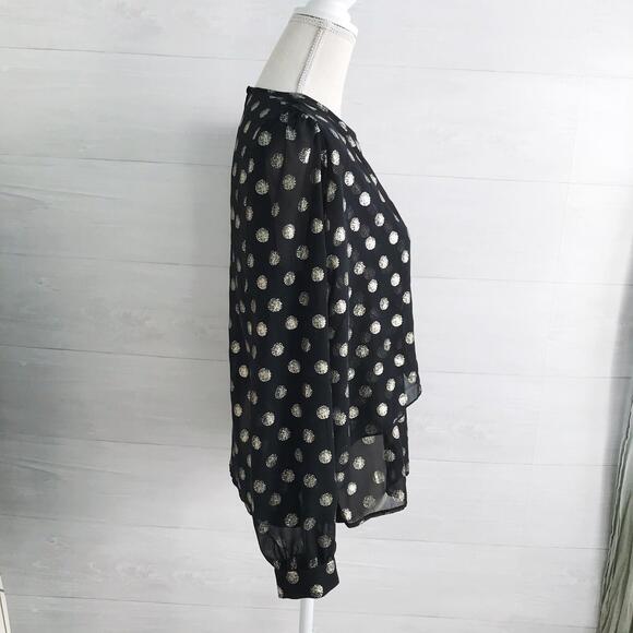 Veronica M. - Black sheer Gold polka dot long sleeve top, L - Picture 4 of 7